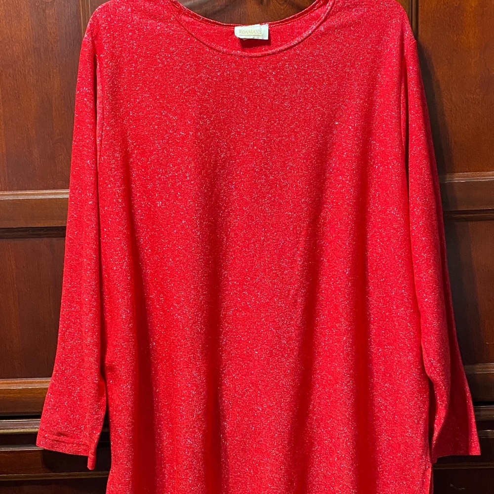 Roaman’s Vintage plus size 3X Red Sparkle Long Sleeve Top